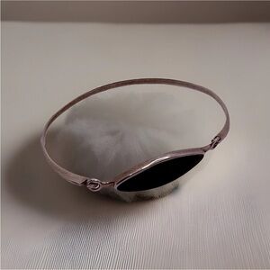 Vintage Sterling Silver 925 Elongated Oval Black Onyx Bracelet 6.8 Grams Size 6